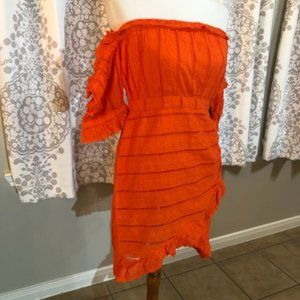Off Shoulder Lace Eyelet Dress NWT Orange Sz. 8